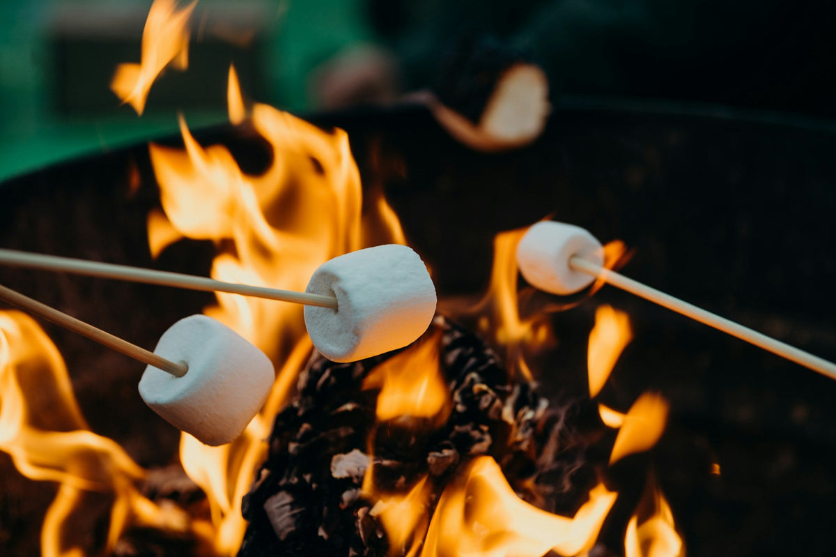 Marshmallows toasting over a crackling campfire