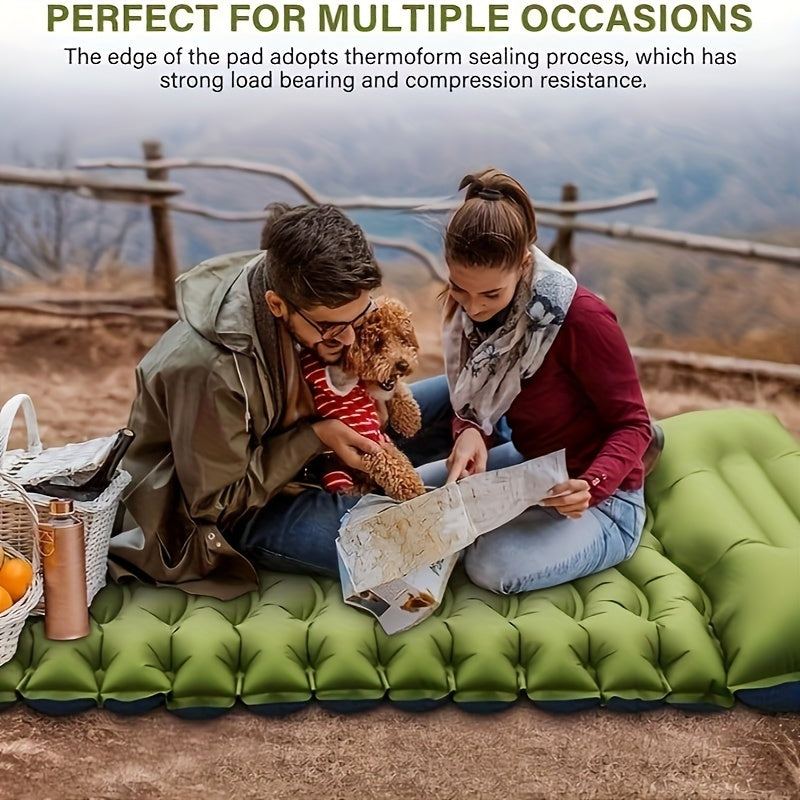 4-Inch Thick Self-Inflating Camping Air Mattress - Ultralight Sleeping Pad with Built-in Foot Pump Pillow for Backpacking, Hiking & Tent Use - Compact, Portable, and Rectangle Single-Person TPU Fabric Design with Stuff Sack I