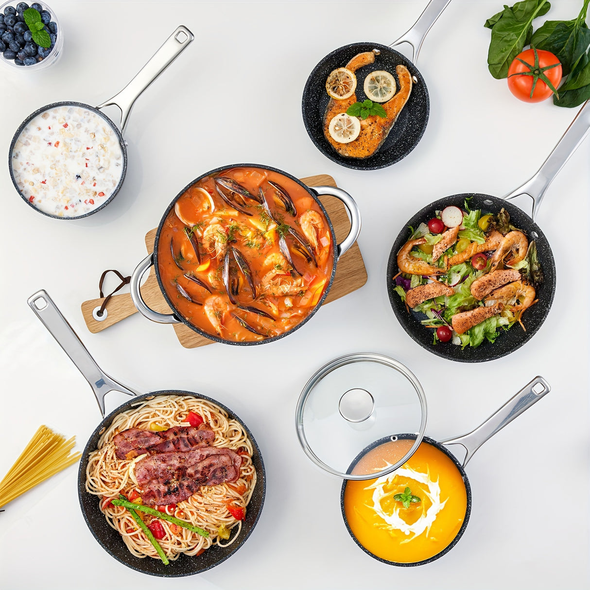 10-Piece Nonstick Induction Cookware Set - Ultra-Durable, Universally Compatible, and Dishwasher Safe - Comprehensive Kitchen Cooking Pan Set with Frying Pans, Saucepans, and Large Stockpot for Everyday Meal Preparation