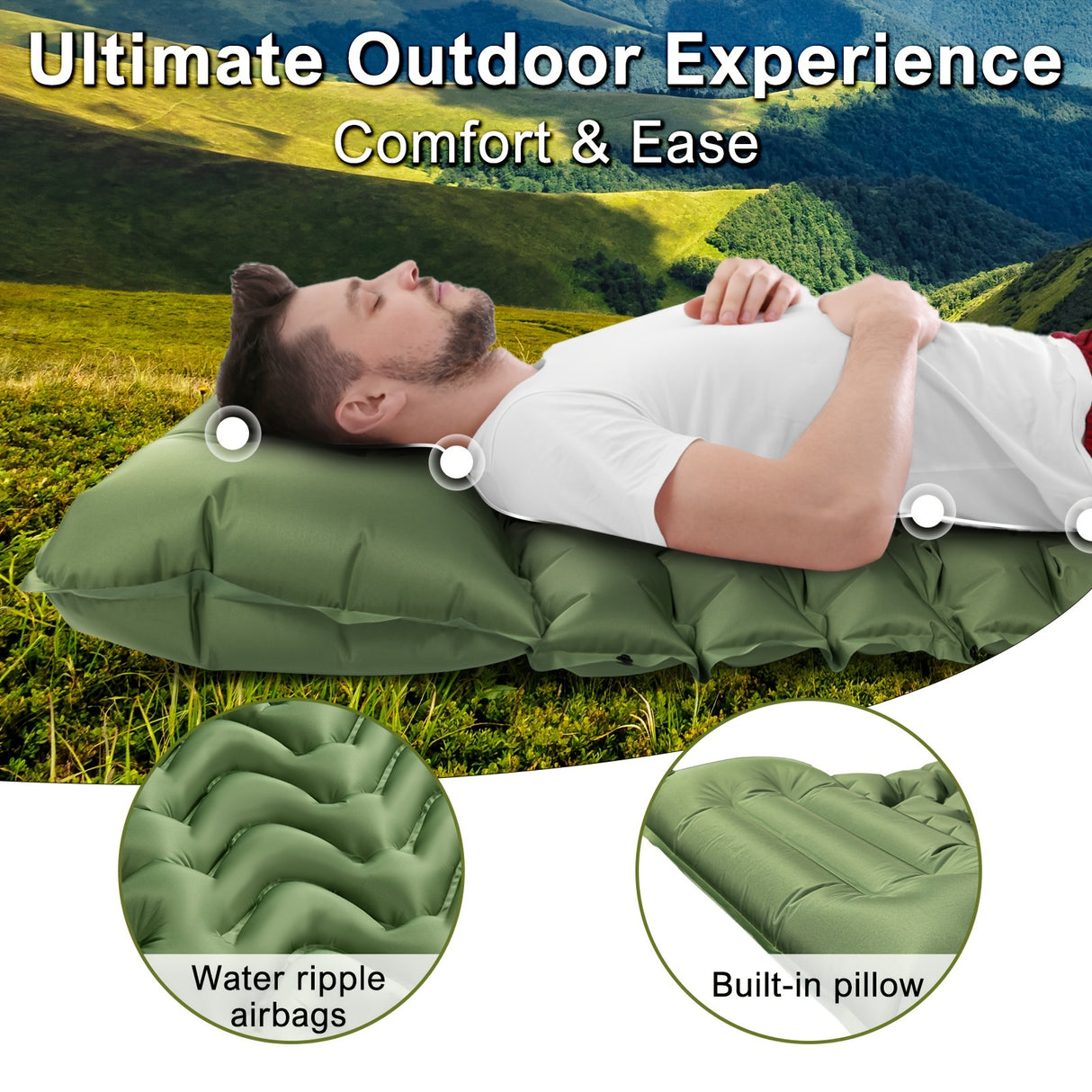 Camping Sleeping Pad, Inflatable Sleeping Mat With Pillow Built-in Foot Pump, Super Comfort Camping Mattress For Backpacking Hiking Traveling Tent, Compact & Lightweight