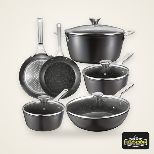 10-Piece Deluxe Induction Cookware Set - Non-Stick, Dishwasher/Oven Safe, Compatible with All Stoves, Frying Pans, Saucepans, Stockpot, and More - Premium Kitchen Cooking Essentials for Home Chefs