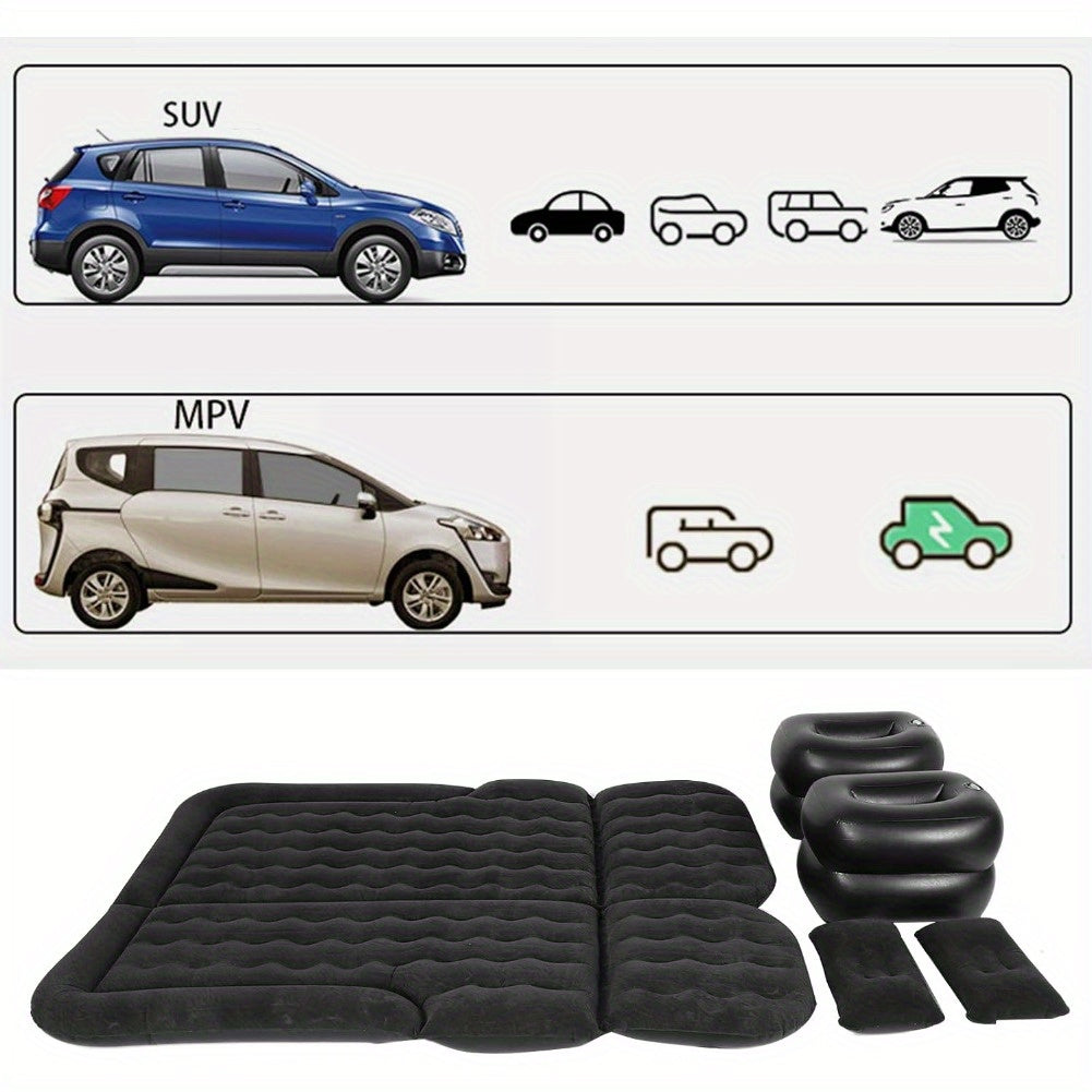 Thickened Car Air Mattress - Inflatable Vehicle Travel Bed for Camping, Road Trips, and Outdoor Adventures - Durable, Water-Resistant, and Portable Sleeping Pad with Easy Inflation and Deflation (Black)