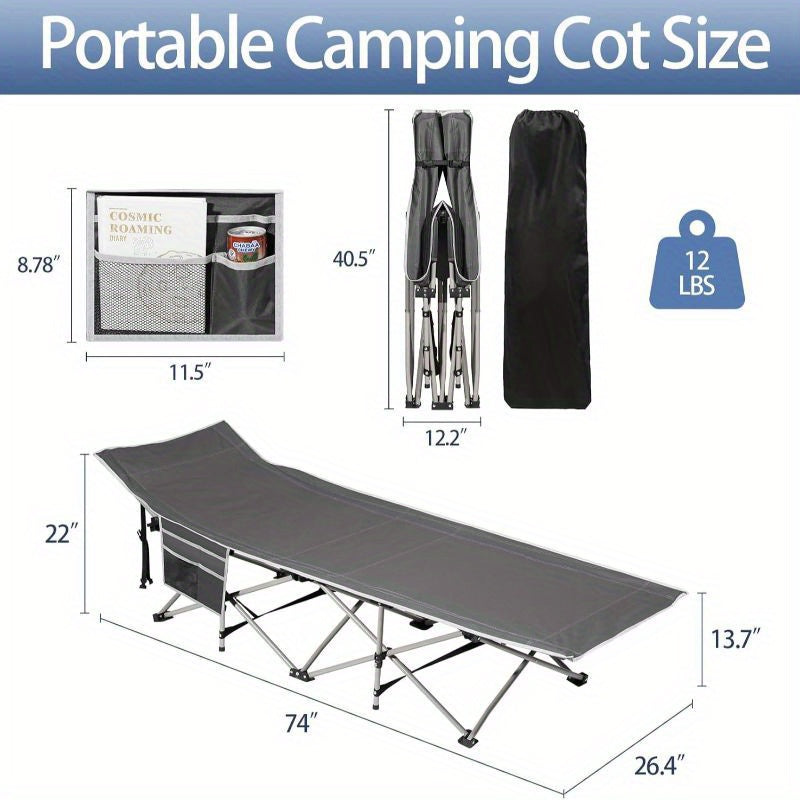 75" Folding Camping Cot, Heavy Duty Sleeping Cots with Carry Bag, Oxford Portable Travel Camp Cots for Home, Office Nap and Outdoor Beach