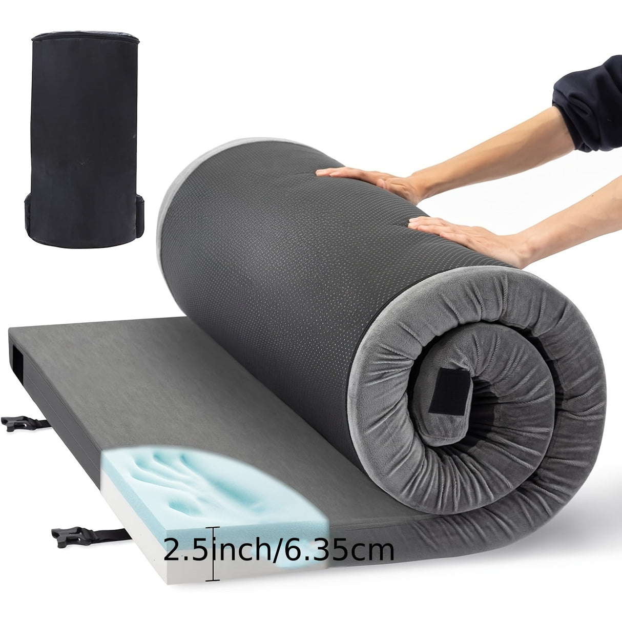 3 Inch CertiPUR-US Memory Foam Camping Pad, Waterproof Roll Up Sleeping Pad for Adults, Comfortable Thick Floor Sleeping Mats for Car Truck Tent with Removable Travel Bag