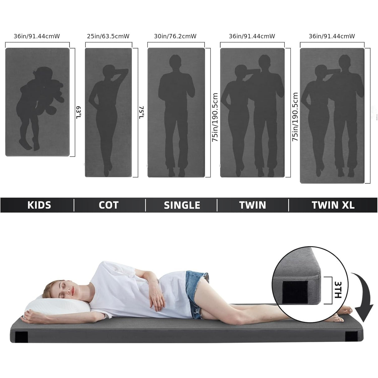 3 Inch CertiPUR-US Memory Foam Camping Pad, Waterproof Roll Up Sleeping Pad for Adults, Comfortable Thick Floor Sleeping Mats for Car Truck Tent with Removable Travel Bag