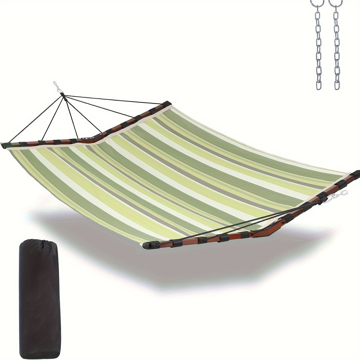 Deluxe 12ft 2-Person Beige Hammock with V-Shaped Hardwood Spreader Bar & Durable Nylon Rope - 450LB Capacity, Quick-Dry Fabric for Patio, Garden, Backyard, Beach & Poolside Relaxation, Hammocks for Outside