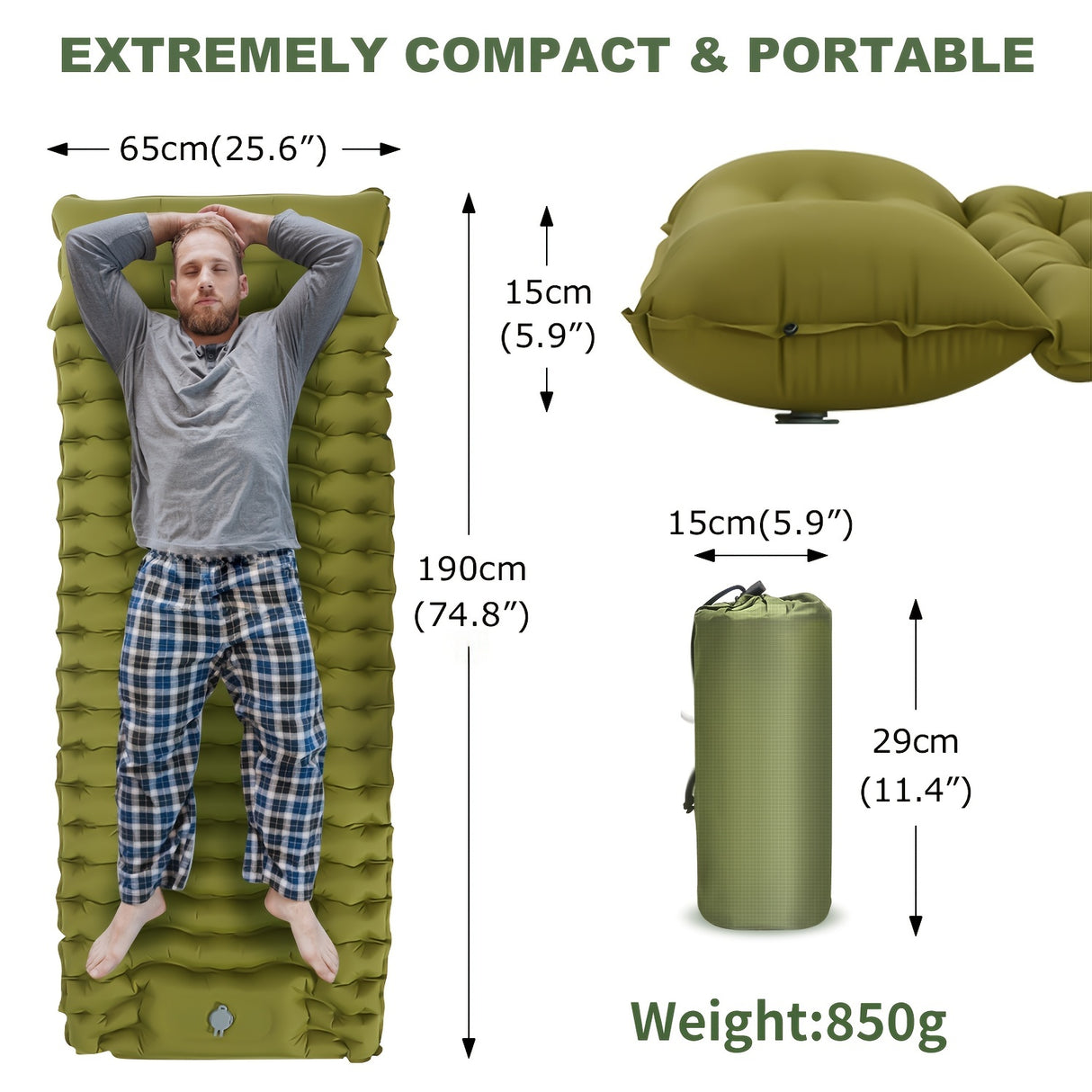 Outdoor Thicken Camping Mattress Ultralight Inflatable Sleeping Pad With Built-in Pillow & Pump Air Mat For Hiking Backpacking