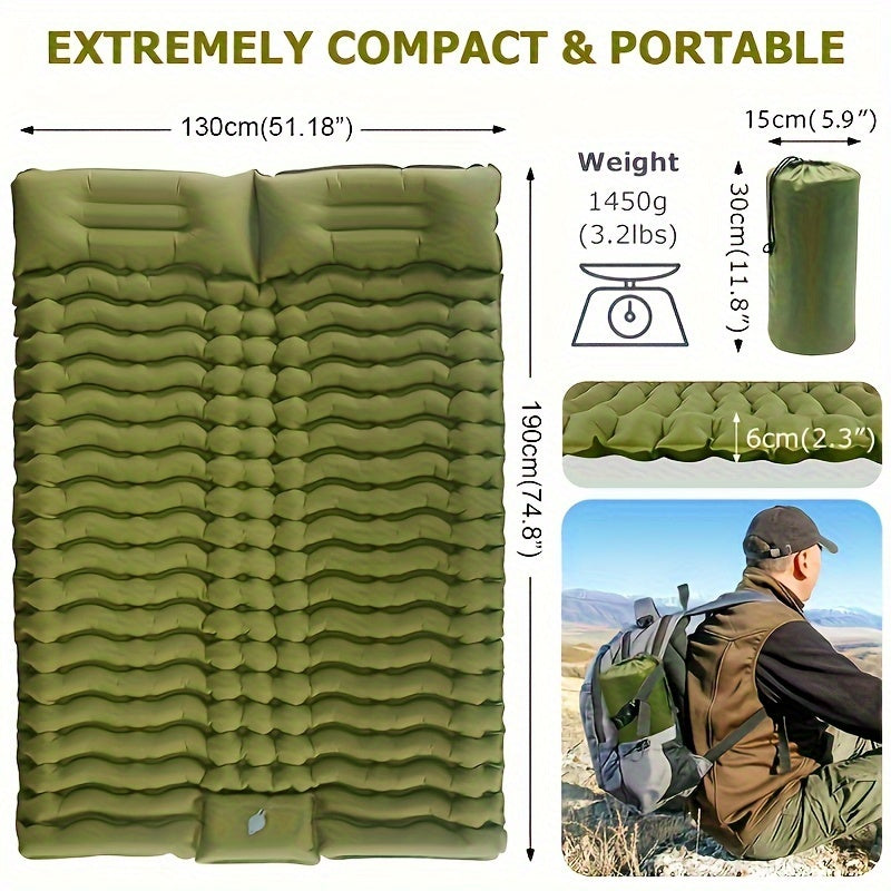 Camping With A Two-person Sleeping Pad Air Mattress With Pillow Portable Hiking Lunch Break Hiking With A Sleeping Pad Outdoor 2-person Travel Bed Air Mattress