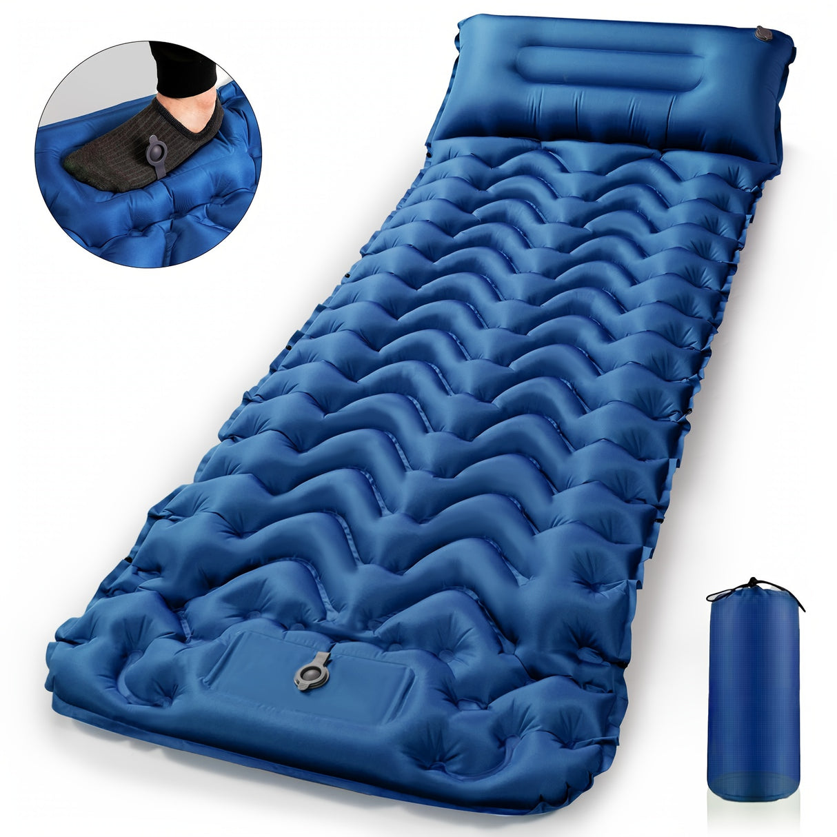 Camping Sleeping Pad, Inflatable Sleeping Mat With Pillow Built-in Foot Pump, Super Comfort Camping Mattress For Backpacking Hiking Traveling Tent, Compact & Lightweight