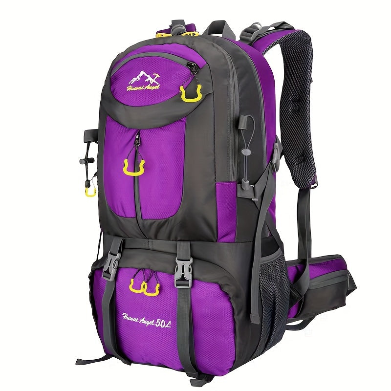 Universal Climbing Backpack, Lightweight Travel, Multifunctional, Hiking, Alphabet Pattern, Hard Shell, Black, with Zipper Closure, Hip Adjustment, Nylon Fabric, Utility Pocket, Cord Embellishment, Wipe with Damp Cloth, for L