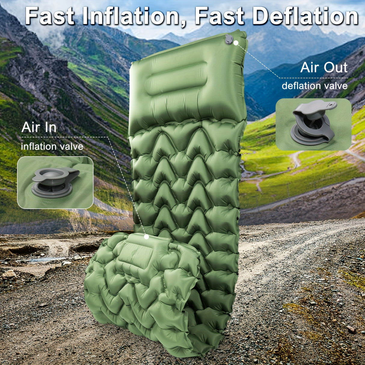 Camping Sleeping Pad, Inflatable Sleeping Mat With Pillow Built-in Foot Pump, Super Comfort Camping Mattress For Backpacking Hiking Traveling Tent, Compact & Lightweight