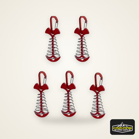 5pcs Fish Bone Shaped Tent Pegs with Rope Buckles Camping Deck Floor Nails Spring Design Outdoor Adventure Essential Accessories