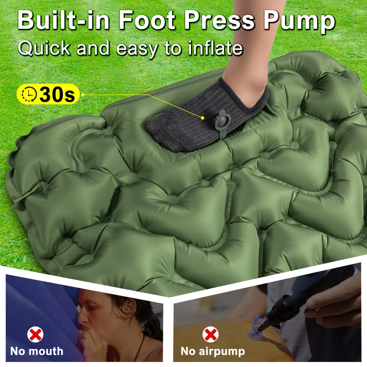 Camping Sleeping Pad, Inflatable Sleeping Mat With Pillow Built-in Foot Pump, Super Comfort Camping Mattress For Backpacking Hiking Traveling Tent, Compact & Lightweight