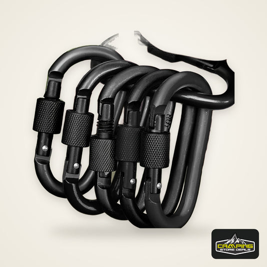 6pcs Black Aluminum Alloy D-Shaped Carabiners with Screw Gate - Perfect for Climbing, Camping, Hiking & Fishing, 42x80mm Keychain Hooks