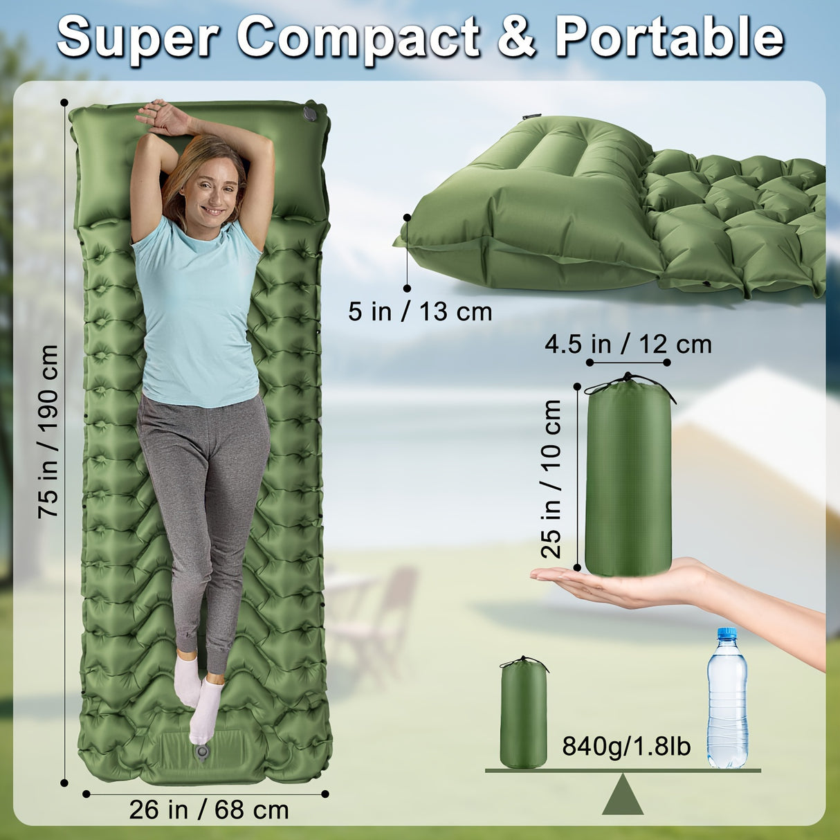 Camping Sleeping Pad, Inflatable Sleeping Mat With Pillow Built-in Foot Pump, Super Comfort Camping Mattress For Backpacking Hiking Traveling Tent, Compact & Lightweight