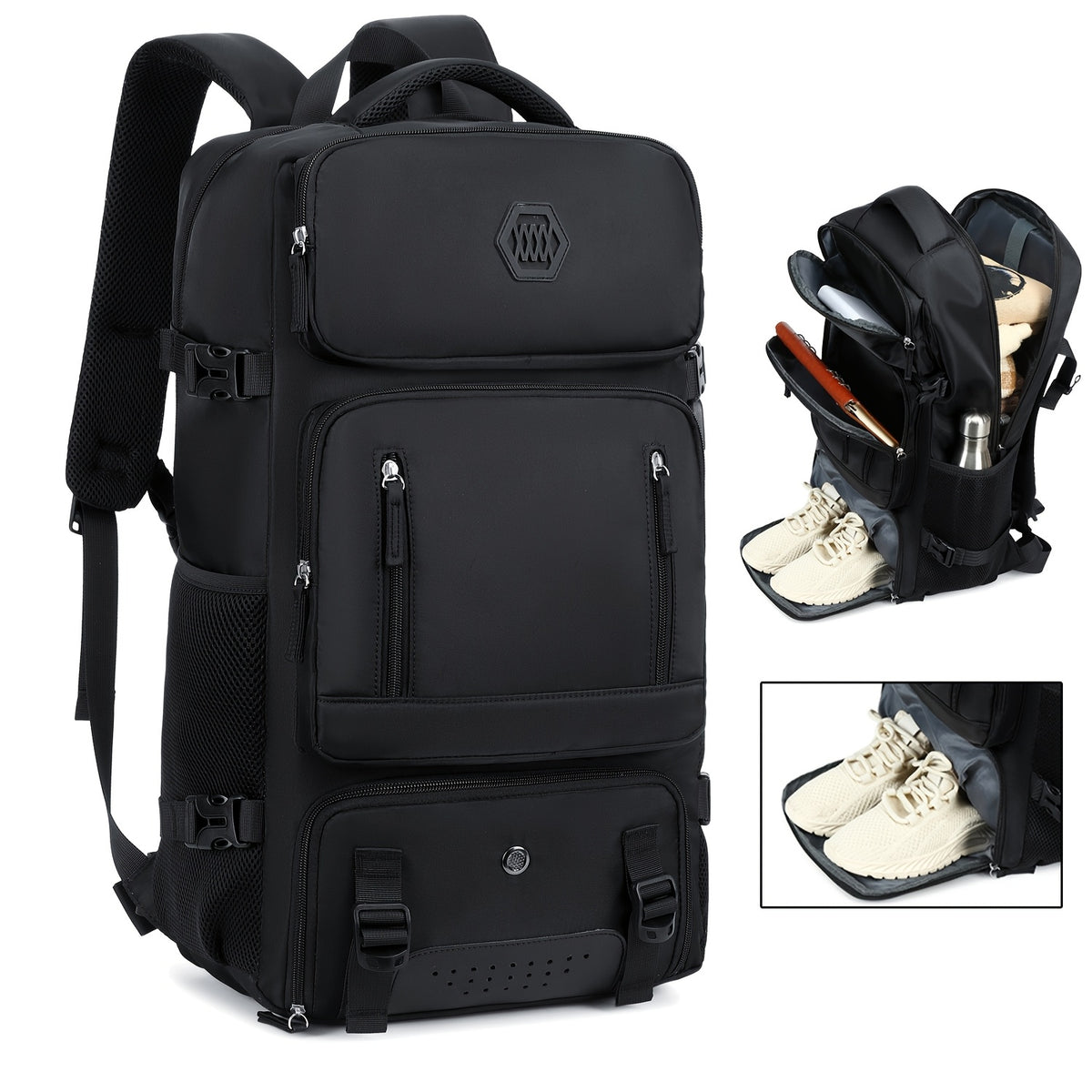 Light Blue Travel Backpack for Men and Women – Fits 17.3" Laptop, Adjustable Straps, Shoe Compartment, Breathable Mesh Back, Durable Polyester for Camping, Hiking, and Travel – Casual, Multipurpose Design