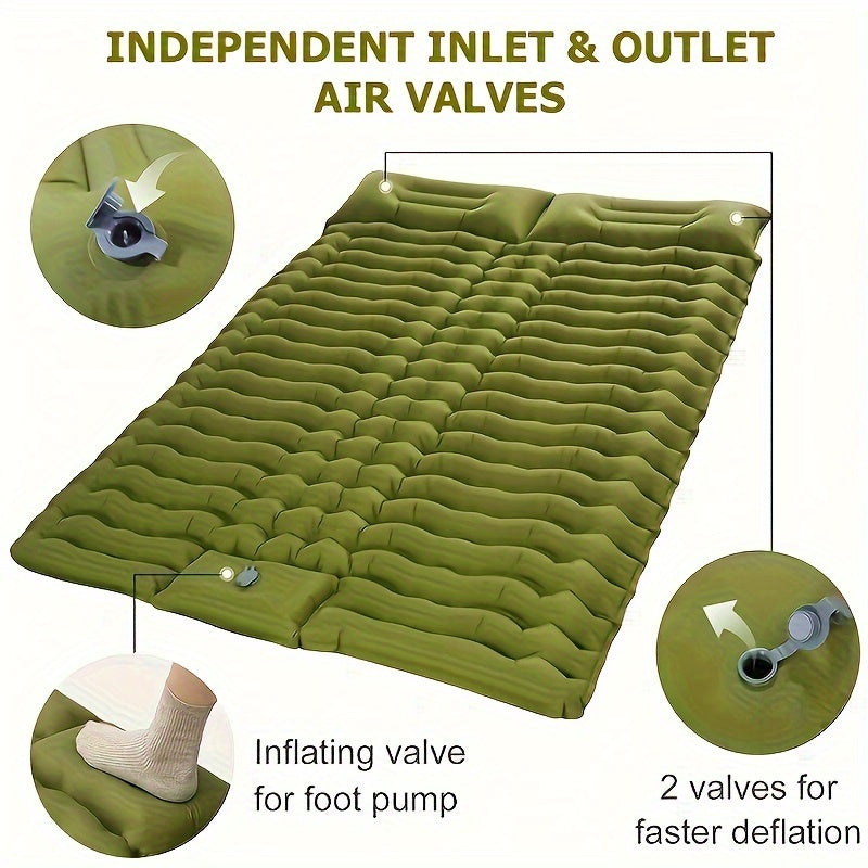 Camping With A Two-person Sleeping Pad Air Mattress With Pillow Portable Hiking Lunch Break Hiking With A Sleeping Pad Outdoor 2-person Travel Bed Air Mattress