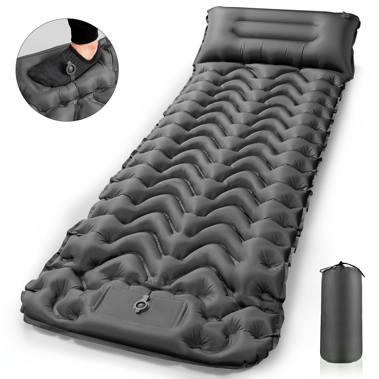 Camping Sleeping Pad, Inflatable Sleeping Mat With Pillow Built-in Foot Pump, Super Comfort Camping Mattress For Backpacking Hiking Traveling Tent, Compact & Lightweight