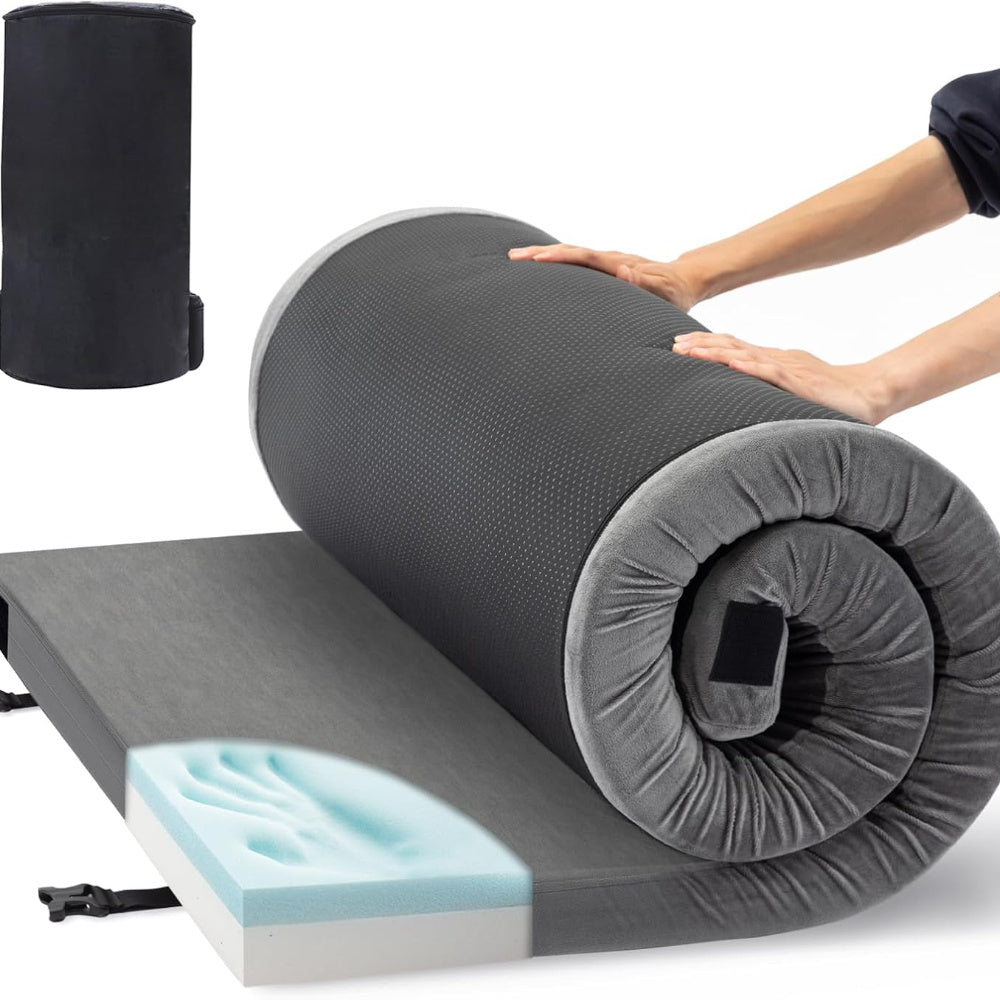 3 Inch CertiPUR-US Memory Foam Camping Pad, Waterproof Roll Up Sleeping Pad for Adults, Comfortable Thick Floor Sleeping Mats for Car Truck Tent with Removable Travel Bag