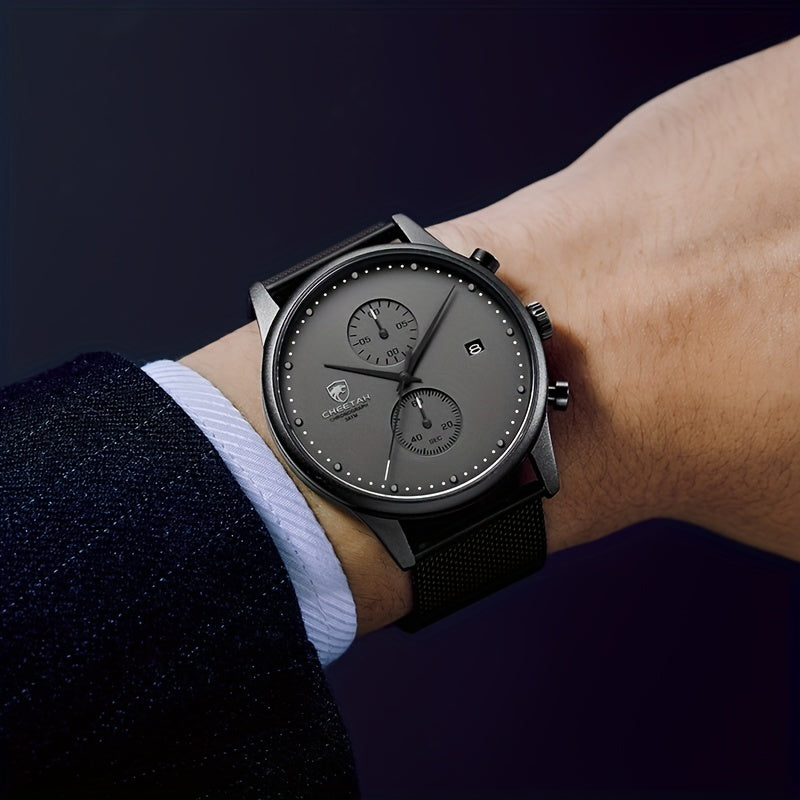 New CHEETAH Brand Fashion Casual Men Watches Chronograph Quartz Stainless Steel Mesh Waterproof Sports Clock with Auto Date