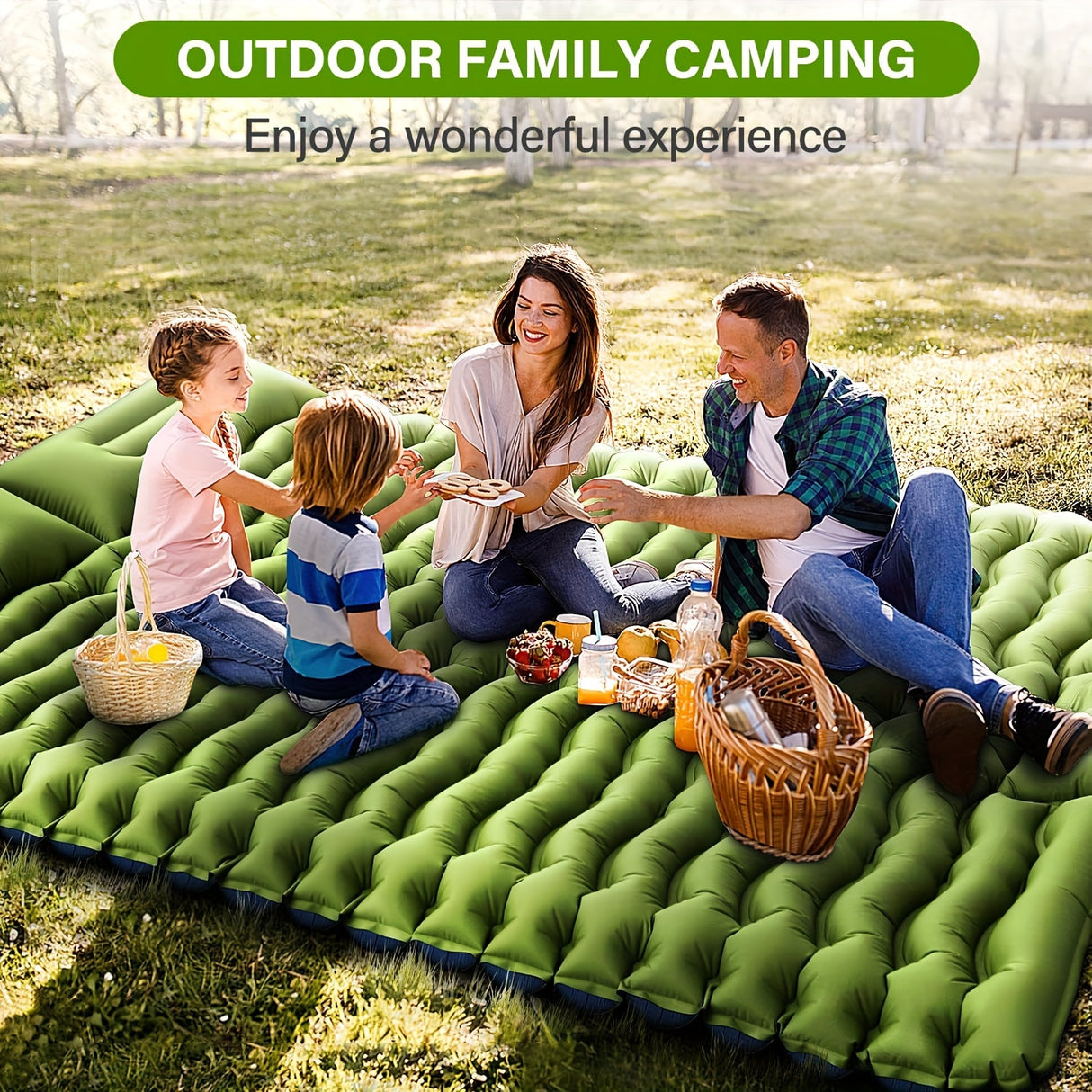 2 Person Ultralight Inflating Double Sleeping Pad For Camping With Pillow, Waterproof Camping Mattress, Foot Pump, Backpacking Hiking Tent Car Outdoor