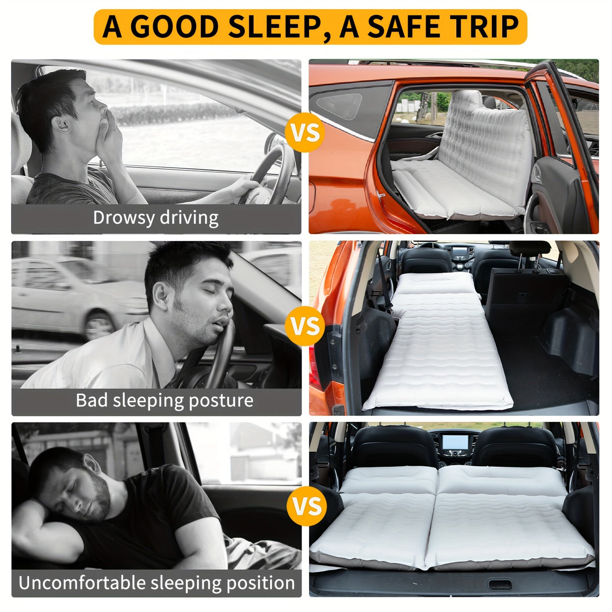 Air Mattress For SUV Car Inflatable Sleeping Pad For Travel Camping With Air Pump Portable Sleeping Mat With 6 Separate Chambers