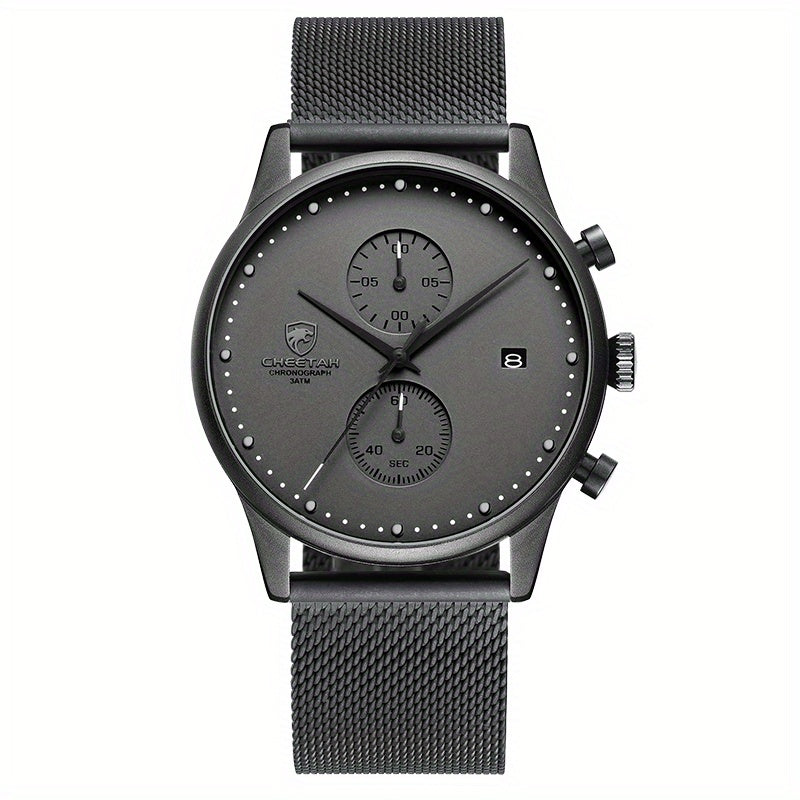 New CHEETAH Brand Fashion Casual Men Watches Chronograph Quartz Stainless Steel Mesh Waterproof Sports Clock with Auto Date