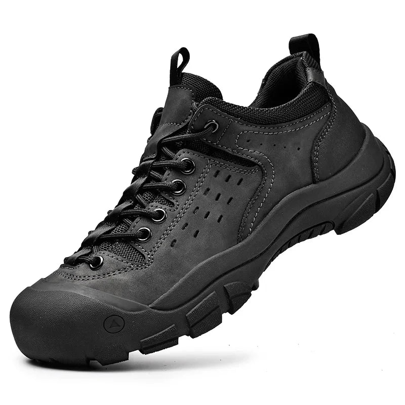 Men’s Leather Hiking Shoes – Outdoor Anti-Slip Climbing Sneakers with Thick Sole for Trekking & Casual Wear