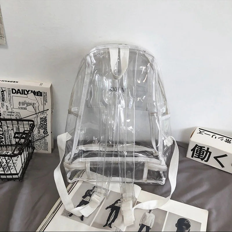 Transparent PVC Backpack Outdoor Travel Commuting Hiking Camping Shopping Bag Large Storage Leisure College Couple Schoolbag