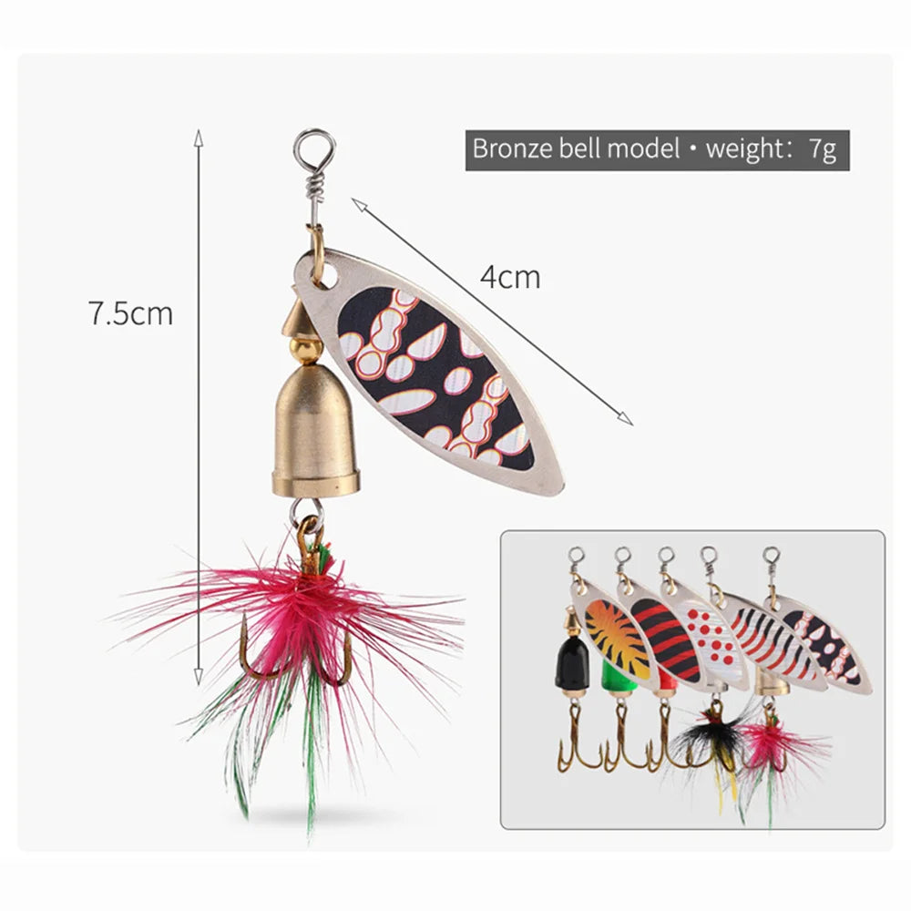 5pcs Fishing Lure Spinner Bait, Bass Trout Salmon Hard Metal Spinner Baits Kit with Tackle Boxes