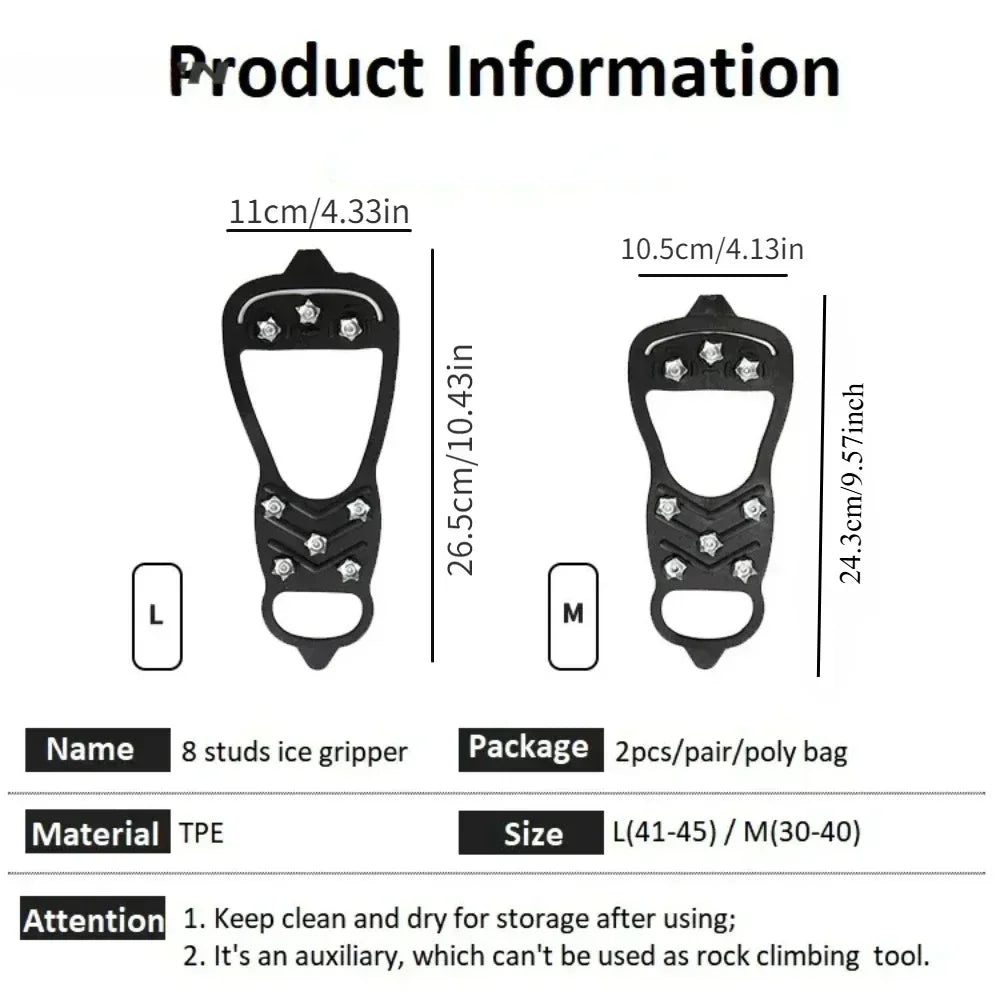 8 Teeth Ice Gripper Spike Shoes Winter Outdoor Hiking Mountain Climbing Ice Snow Crampons Anti-slip Shoe Covers Snow Shoes Grip