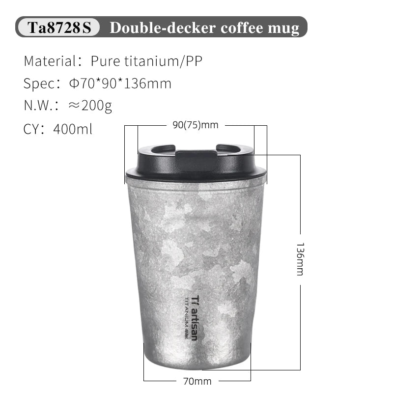 Tiartisan Pure Titanium Vacuum Insulated Cup 400ml / 500ml Double-Wall Coffee Mug Outdoor Camping Lightweight Thermos Cup
