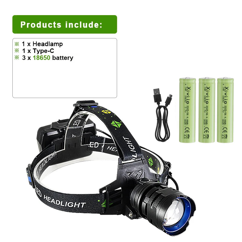 860000000LM Ultra Powerful LED Headlamp Super Bright Long Range 4500M Head Flashlight Rechargeable Head Lantern Fishing Hunting
