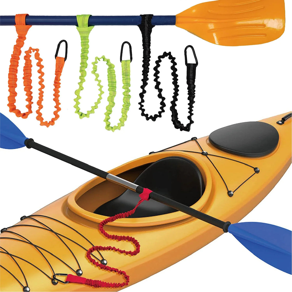 Elastic Kayak Paddle Leash & Fishing Rod Holder – Stretchable Coiled Safety Rope with Carabiner for Canoe, Rowing & Boat Accessories