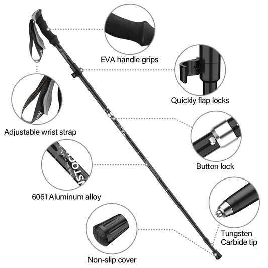 BISINNA 2pcs Ultralight Trekking Poles Walking Sticks Hiking Canes Folding Aluminum Walking Pole Nodic Walking Sticks