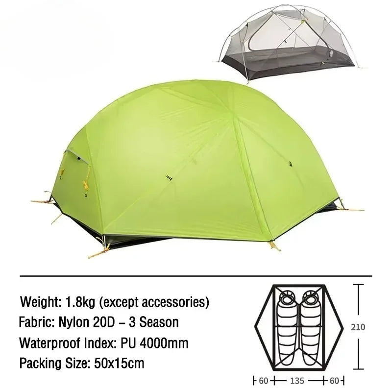 3 Season Portable Tent-Mongar 2 Person,Ultralight Camping,Double Layer Waterproof,Outdoor Travel Tent for Hiking and Exploration