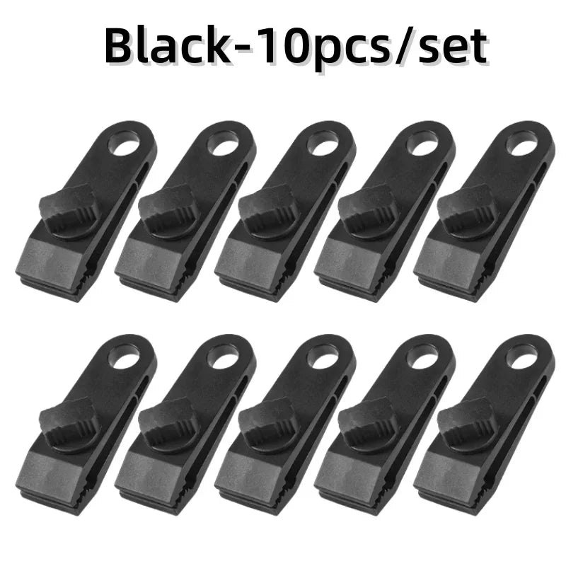 10 PCS Awning Rope Clamp Tarpaulin Clip Tent Canopy Clip Buckle Reusable Tent Crocodile Clip Awning Outdoor Camping Accessories