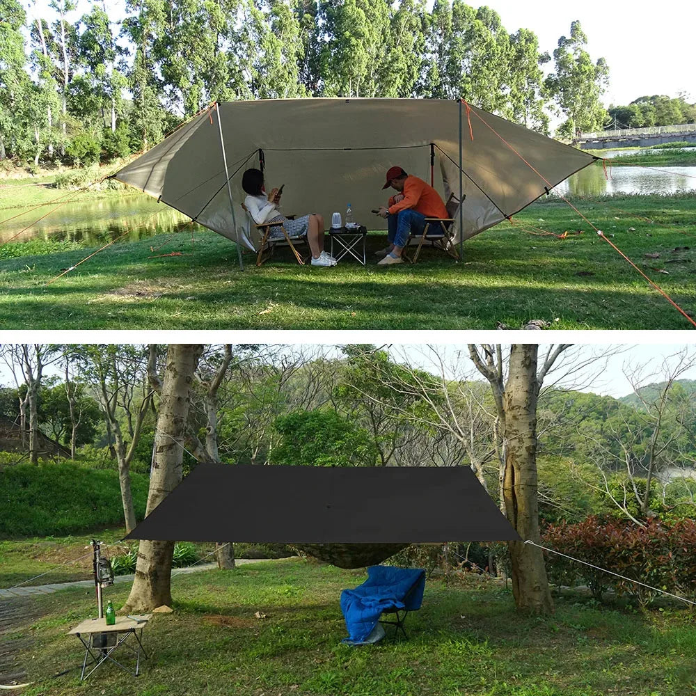 19 Hang Point Tarp Waterpoof Survival Bushcraft Sun Shelter Beach Shade Tent Outdoor Canopy Backpacking Tourist Awning 4x4 3x3m