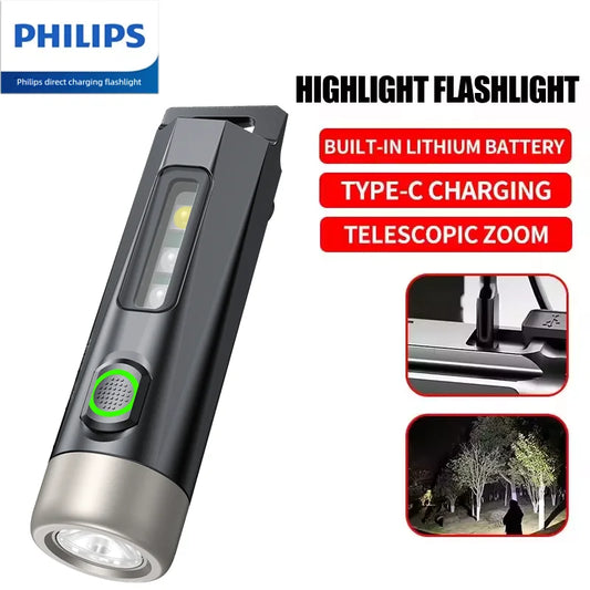 PHILIPS Super Bright EDC Keychain Flashlight – Rechargeable Mini