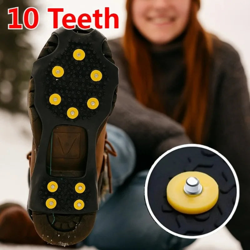 10-Teeth Outdoor Climbing Crampons | Anti-Slip Ice & Snow Cleats for Shoes | Winter Hiking & Mountaineering Traction Spikes