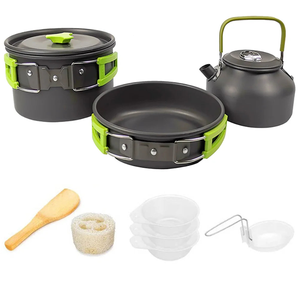 Camping Cooking Set Portable Lightweight Aluminum Camping Pot Set Hiking Picnicking Outdoor Travel Cooking Utensils Set