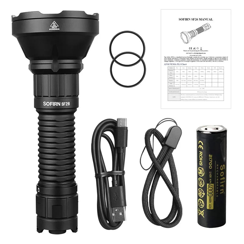 Sofirn SF26 Tactical Flashlight – 2000lm SFT40, 21700, Type-C