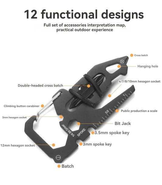 Stainless Steel Outdoor Tools CarabinerClip Bottle Opener Keychain RingMultifunction Card Tool campingClimbing Accessories