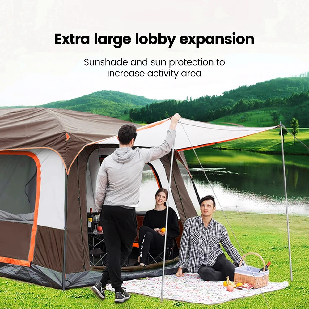 2025 Upgraded 4 Season Camping Tent 3-12 Person Waterproof Windproof Double Layer 2 Room Family Outdoor Backpacking Equipment