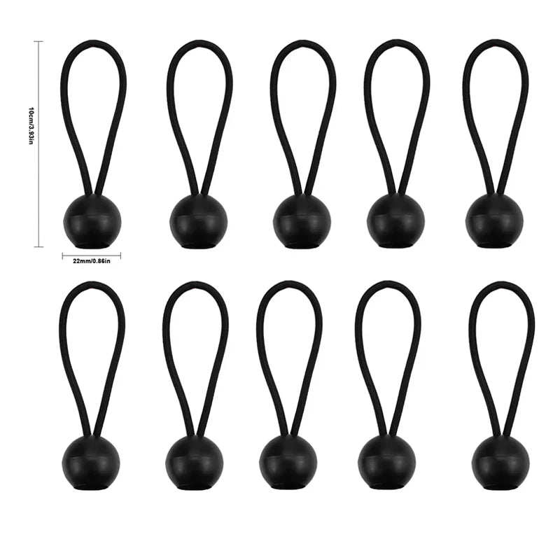 10 PCS Car Tent Storage and Finishing Accessories Tension Rope Elastic Rope Ball Bungee Cord Tarp Tie Tape Decoration Tools