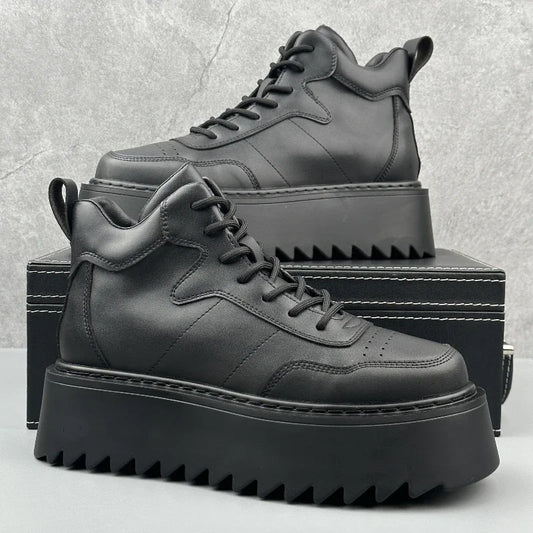 2025 Men’s High Top Sneakers – Leather Platform Casual Shoes | Outdoor Breathable Running & Fashion Trainers