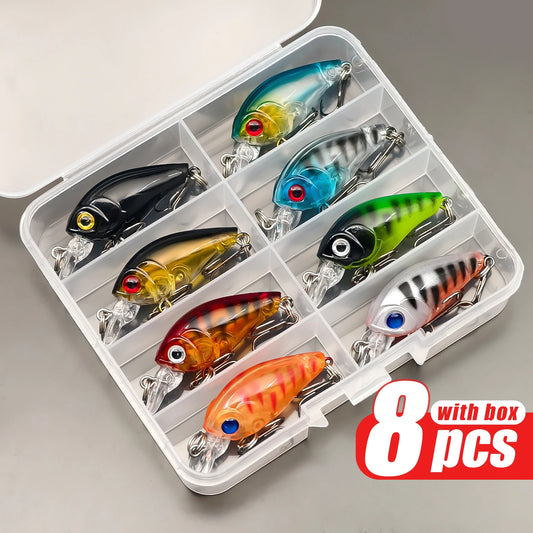 8pcs Crank Bait Minnow Fishing Lure Set Floating Artificial Bait Topwater Fishing Bait