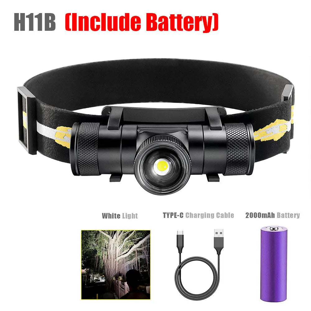 Newest LED Headlamp High Power Headlight 18650 Rechargeable USB Type-C Torch Camping Hunting Flashlight Lamp