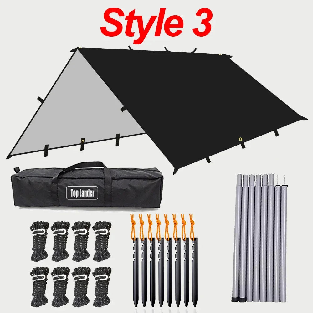 19 Hang Point Tarp Waterpoof Survival Bushcraft Sun Shelter Beach Shade Tent Outdoor Canopy Backpacking Tourist Awning 4x4 3x3m
