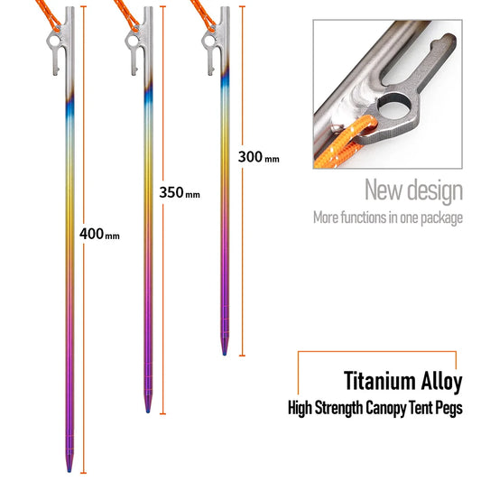 TiTo Colorful Titanium Tent Stakes – 30/35/40cm Hard Soil